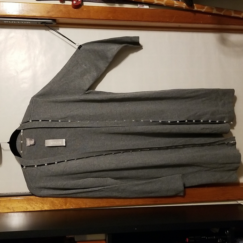 Chico's Grey With Pearls Duster